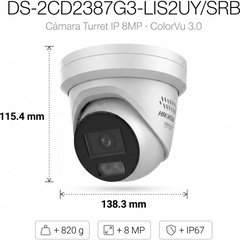 [Dual Light + ColorVu 3.0 + HikAI] Turret IP 8 Megapixel / Lente 2.8 mm / 30 mts IR + Luz Blanca / 2 Microfonos Integrados / Exterior IP67 / Estrobo Azul y Rojo / WDR 130 dB / ACUSENSE 3.0 / Metal / NEMA 4X / ACUSEEK