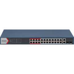 Switch PoE+ Administrable / 24 Puertos 10/100 Mbps PoE+ / 2 Puertos Gigabit Combo / 370 W / Modo Extendido 300 m / Hik-Partner Pro / 6 kV Protección