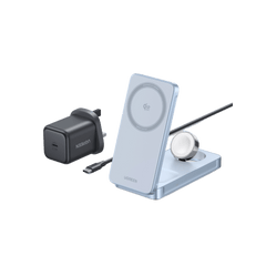 Cargador Inalámbrico Magnético 3-en-1 / Entrada 5V-12V / Salida 15W Máx / Carga Simultánea Teléfono-Reloj-Auriculares / Soporte Ajustable / Compatibilidad Qi