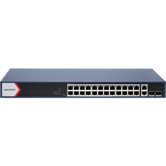 Switch Gigabit PoE+ / Administrable / 24 Puertos 1000 Mbps PoE+ / 2 Puertos 1000 Mbps Uplink / 2 Puertos SFP Uplink / Configuración Nube desde Hik-PartnerPro / Modo Extendido hasta 300 Metros / 370 W