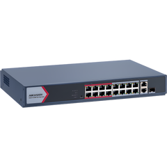Switch PoE+ / Monitoreable / 16 Puertos 10/100 Mbps PoE+ / 2 Puertos 1000 Mbps Uplink / 1 Puerto SFP Uplink / Modo Extendido hasta 300 Metros / 130 W