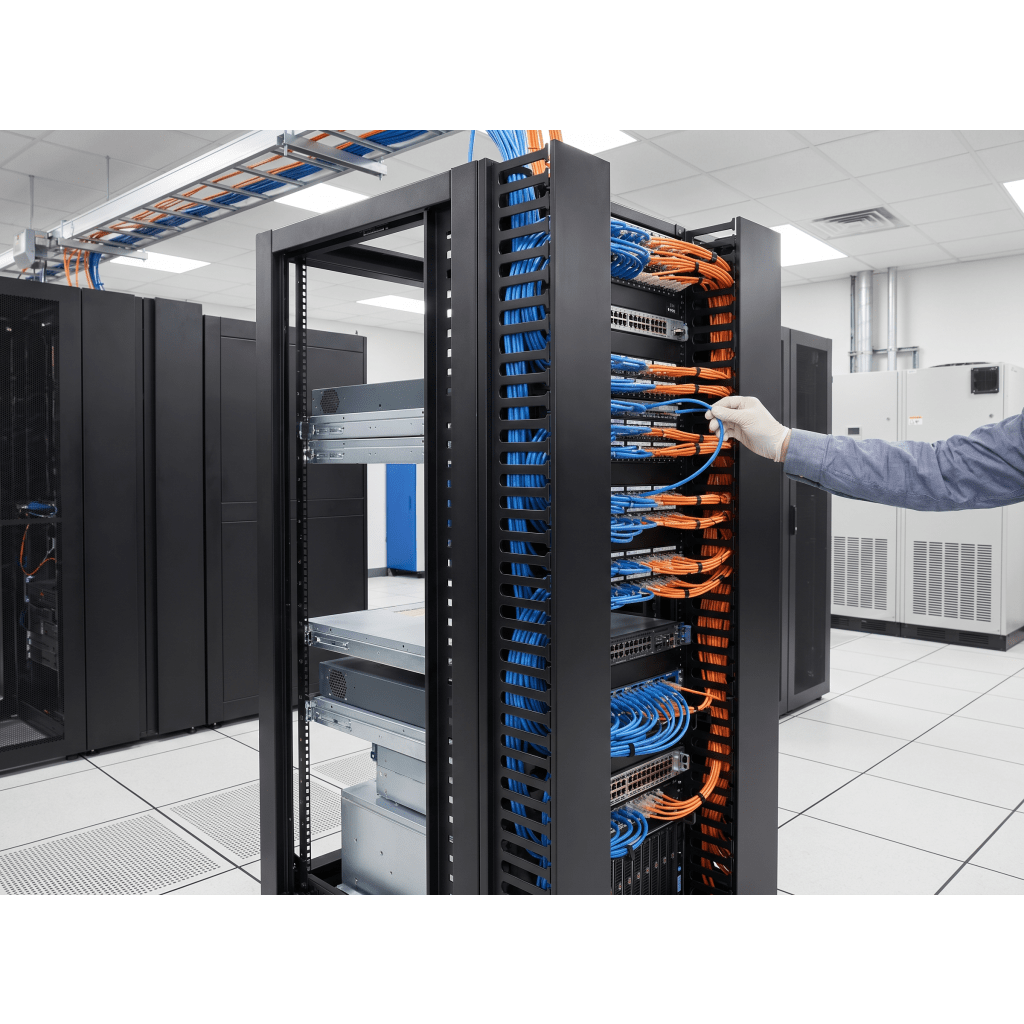 Organizador Vertical CableTek, Sencillo (Solo Frontal), Para Rack Abierto de 45 Unidades, 6 in de Ancho, Color Negro