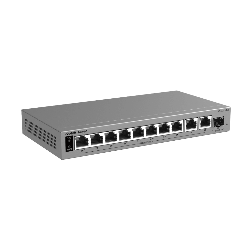 Switch PoE Gigabit Smart Cloud-Managed / 11 Puertos / 8 Puertos PoE+ 120 W / 1 Puerto SFP Uplink / Capa 2 / Diseño Sin Ventilador / Protección 6 kV / Gestión Cloud de por Vida / Metal