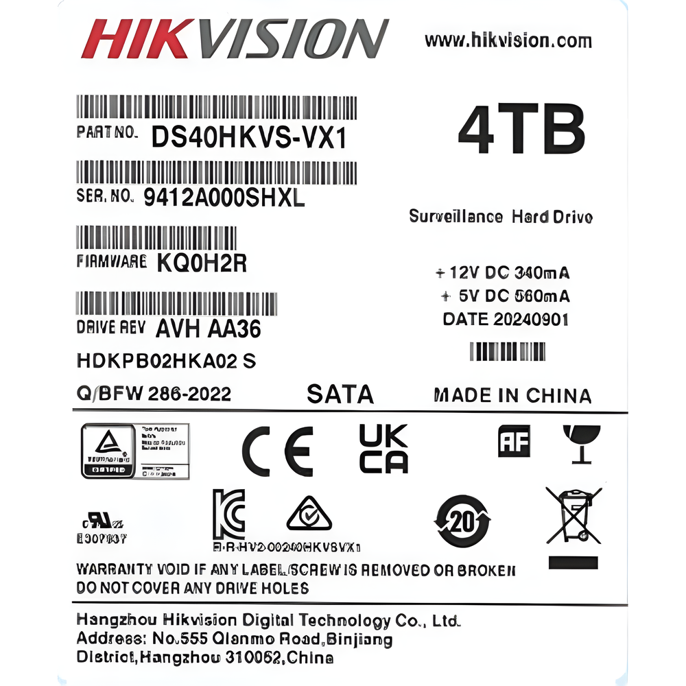 Disco Duro para Videovigilancia 3.5" 4 TB / Hikvision / 5400 RPM / SATA / Recomendado para NVRs HIKVISION