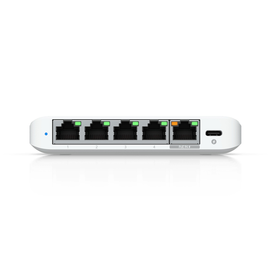 USW Flex Mini 2.5G Switch de 5 puertos 2.5G, Compacto, para Escritorio, se puede Energizar por PoE o con un Adaptador tipo USB-C