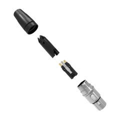 Conector hembra XLR de 3 núcleos con carcasa de acero inoxidable y contactos chapados en oro