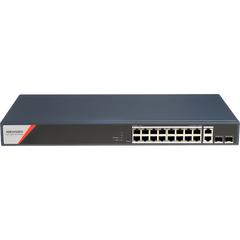 Switch Gigabit PoE+ / Administrable / 16 Puertos 1000 Mbps PoE+ (4 Puertos PoE++ 90 W) / 2 Puertos 1000 Mbps de Uplink / 2 Puertos SFP / Configuración Nube Hik-PartnerPro / Modo Extendido hasta 300 Metros / 230 W
