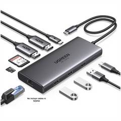 Docking Station USB-C Hub 10 en 1 UGREEN Revodok Pro 210 / Dual HDMI 4K 60Hz y 8K 30Hz / 3 Puertos USB-A + USB-C 3.0 / Carga PD 100W / Ethernet Gigabit 1000M / Lector Tarjetas SD y TF / Compatible Windows y macOS