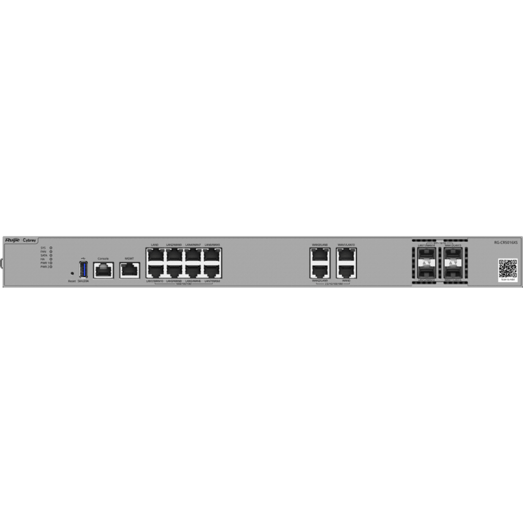 Router Cloud-Managed / 15 Gbps de Rendimiento / 8 Puertos GE RJ45 + 4 Puertos 2.5GE RJ45 + 4 Puertos 10GE SFP+ / SD-WAN / Anti-DoS/DDoS por Hardware / Gestión Cloud / 1 RU / Línea Cybrey
