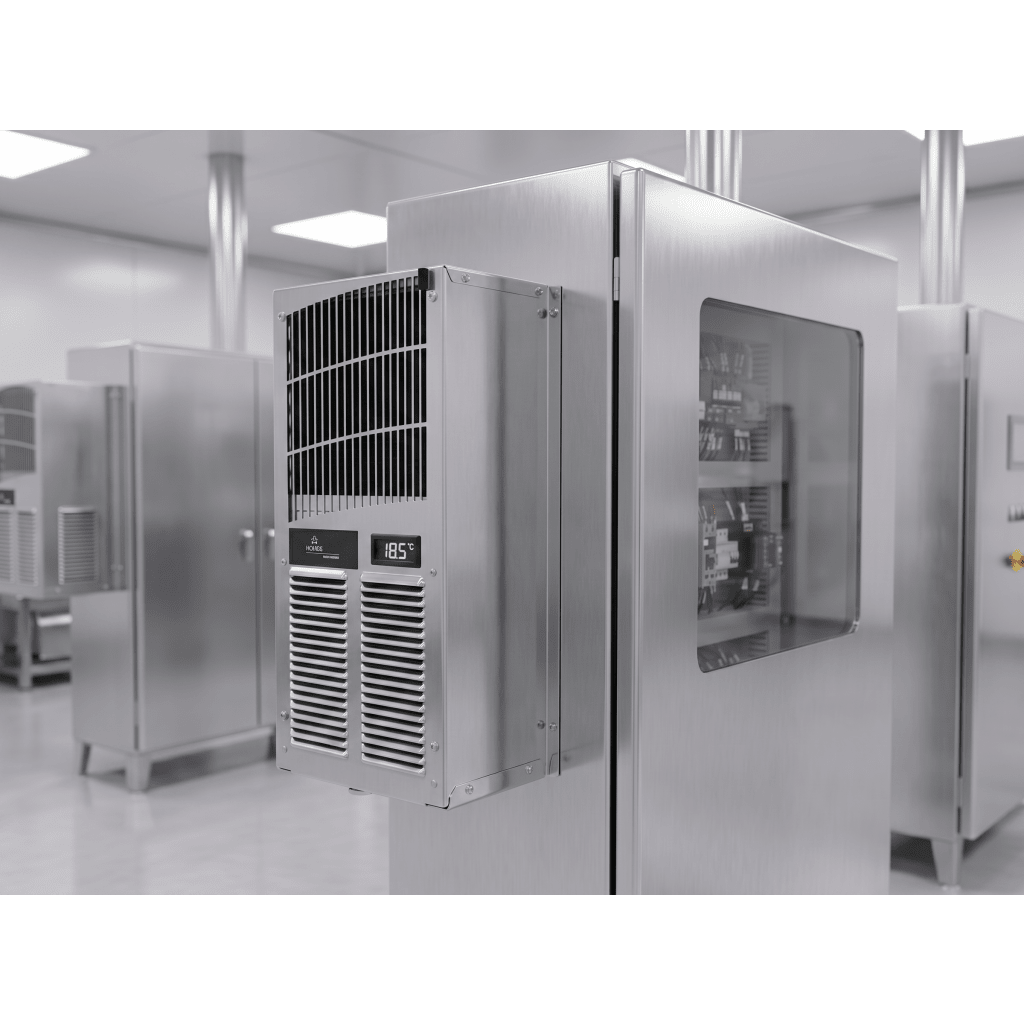 Aire Acondicionado Compacto Para Exterior, Uso en Gabinetes de Telecomunicaciones de Grado Industrial, Frío T15, 800 BTU, 115 Vca, de Acero Inoxidable 304, Color Gris