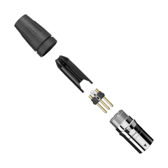 CONECTOR MACHO XLR DE 3 NÚCLEOS CON CARCASA DE ACERO INOXIDABLE Y CONTACTOS CHAPADOS EN ORO