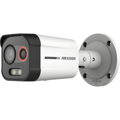 Cámara Bala IP Térmica y Óptica Biespectral / Análisis de Video (VCA) para Protección Perimetral / Clasifica Vehículo/Humano / Térmica 96 x 72 / Óptica 4 MP ColorVu / IP67 / Audio y Alarma Visual
