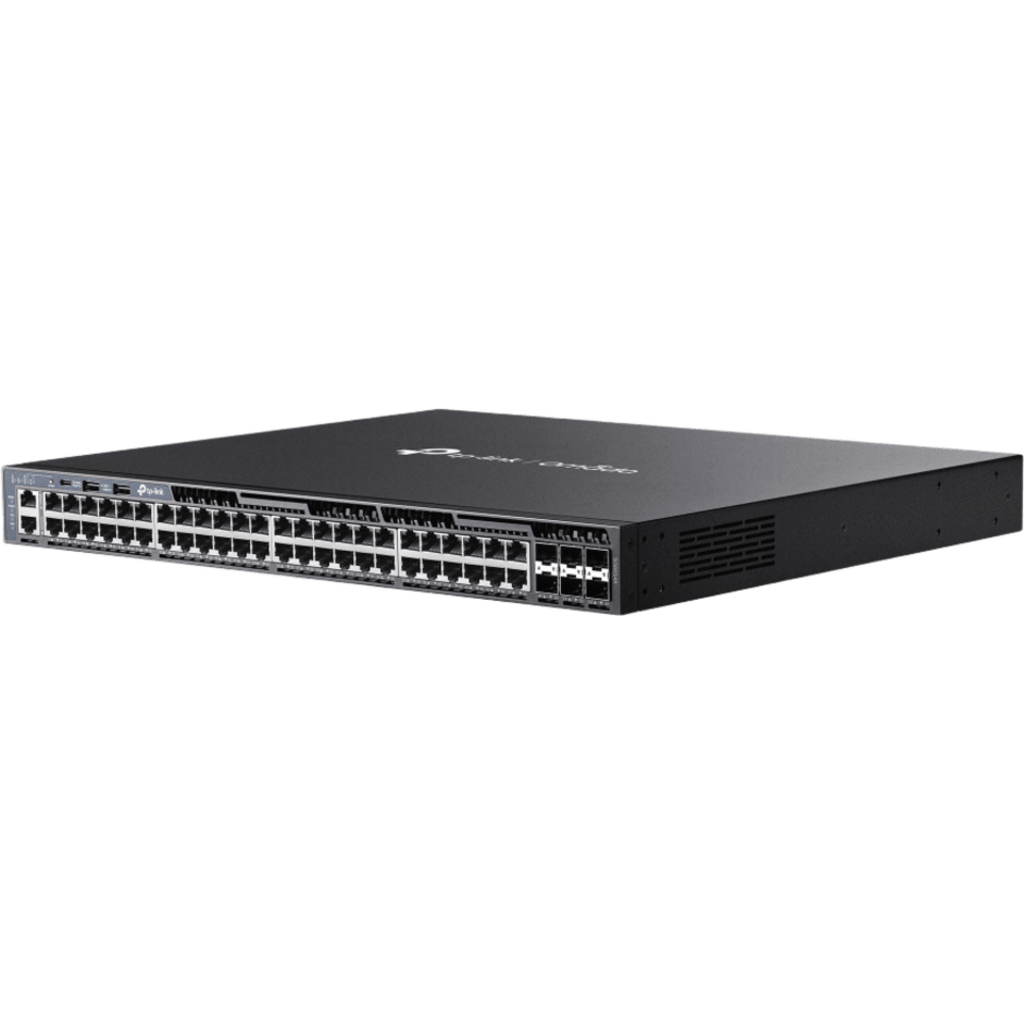 Switch Gestionable L3 Apilable / 48 Puertos Gigabit + 6 Slots 10G SFP+ / Capacidad 216 Gbps / Apilamiento Físico hasta 8 Unidades / Gestión Cloud Omada SDN / Alta Disponibilidad con Fuentes Redundantes / RIP-OSPF-VRRP-PIM / Seguridad ACL-802