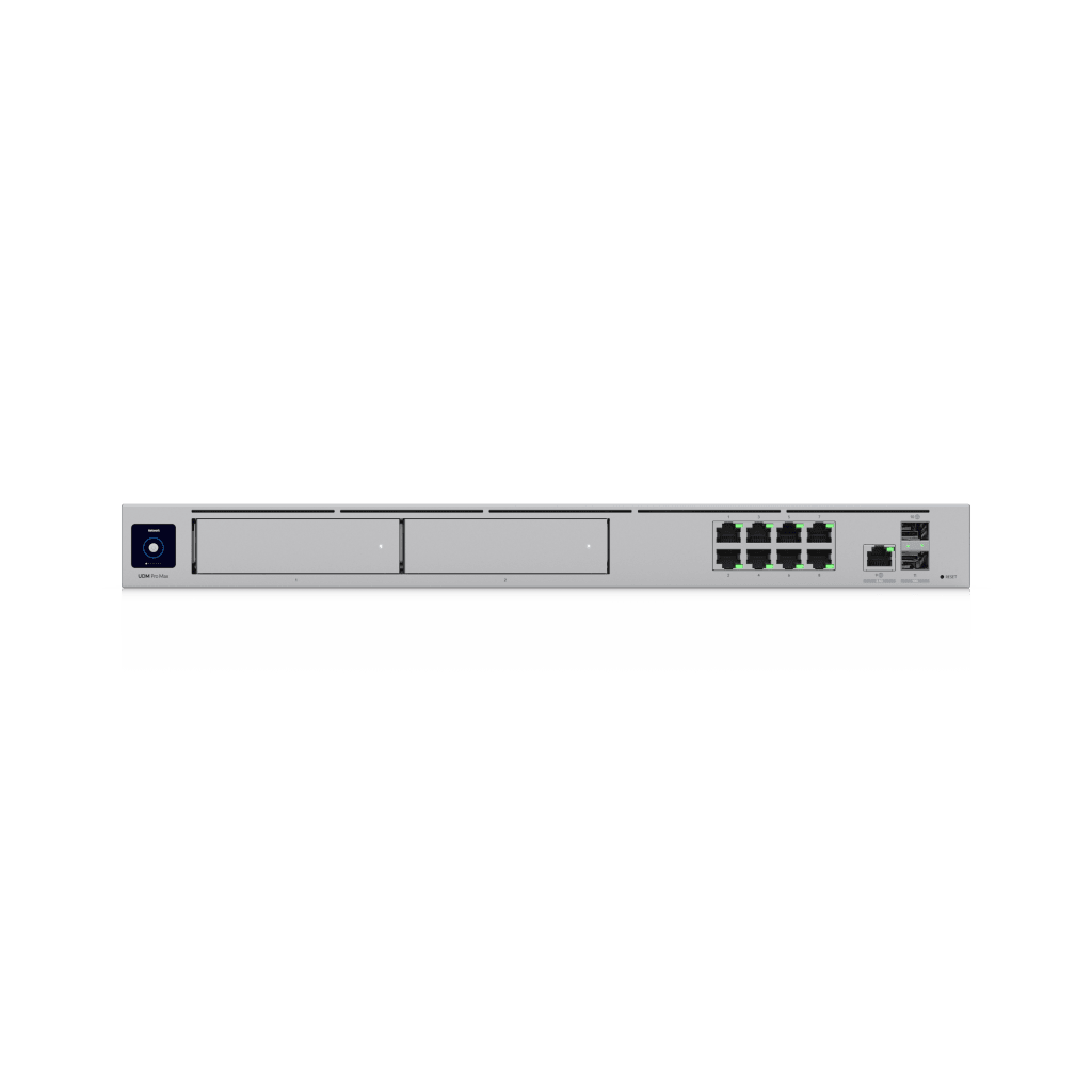 UniFi Dream Machine Pro Max – Cloud Gateway Empresarial con Soporte para 150 Dispositivos y 2000 Clientes, 5 Gbps de Ruteo con IDS/IPS, 2 Bahías para HDD 3.5”, SSD Interno de 128 GB, Failover, Balanceo de Carga y VPN/SD-WAN