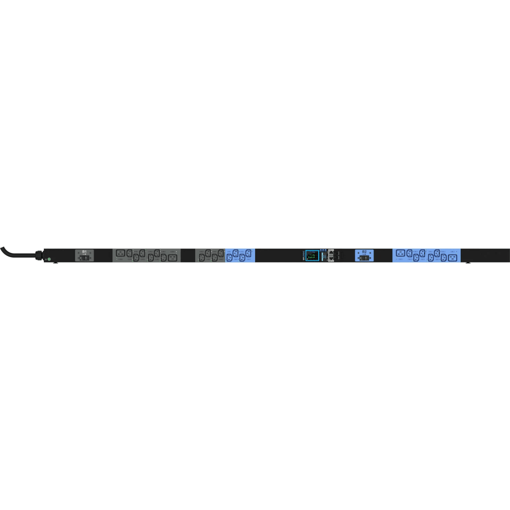 PDU Inteligente Enlogic / 24 Tomas (20) C13 + (4) C19 / 230 Vca Monofásico 32 A / 7.4 kVA / Medición y Switcheo por Toma / 2 Breakers 16 A / 0U Vertical 1.80 m (5.9 ft)