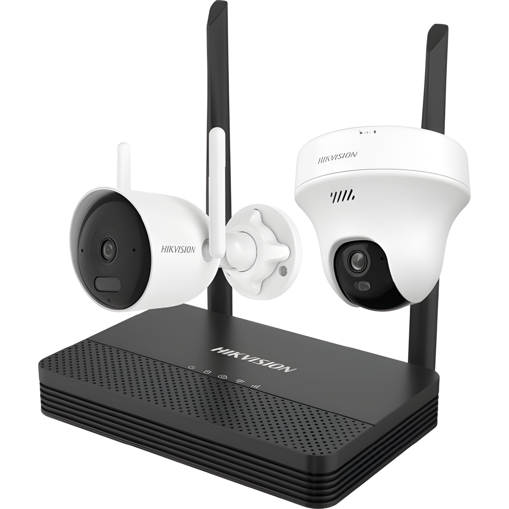 Kit IP Inalámbrico 4 Megapixel / NVS 4 Canales / 1 Cámara Bala Exterior + 1 Cámara Turret Interior con Lente 2.8 mm y Dual Light / Audio Bidireccional (Micrófono y Bocina) / Soporta Micro SD de 512 GB