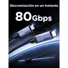 Cable USB-C Thunderbolt 5 / 80 Gbps Bidireccional / 120 Gbps Unidireccional / 1 m (3.28 ft) / 24 Pines / E-Marker IP2133H / 5A Máximo / Aluminio + Cobre Blindado