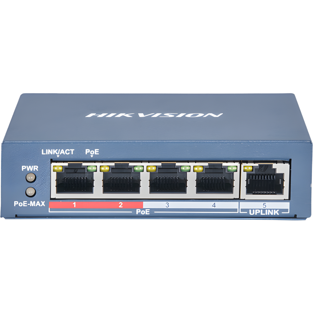 Switch PoE / No Administrable / 4 Puertos 10/100 Mbps PoE (30 W) / 1 Puerto Uplink 10/100 Mbps / Puerto VIP / Modo Extendido hasta 300 Metros / 60 Watts