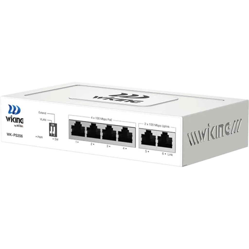 Switch no administrable PoE / Con 4 puertos 10/100 Mbps PoE af/at / 2 Puertos Uplink 10/100 MBPS / Presupuesto 45 W / PoE hasta 250 metros