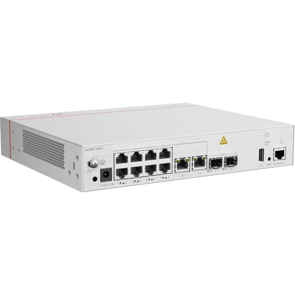 Controladora de Puntos de Acceso / 10 puertos 10/100/1000 Mbps / 2 puertos 10GE SFP+ / Hotspot 2.0 / Roaming Capa 2 y 3 / Rendimiento 12 Gbps / Soporta 1,024 Puntos de acceso Huawei eKit
