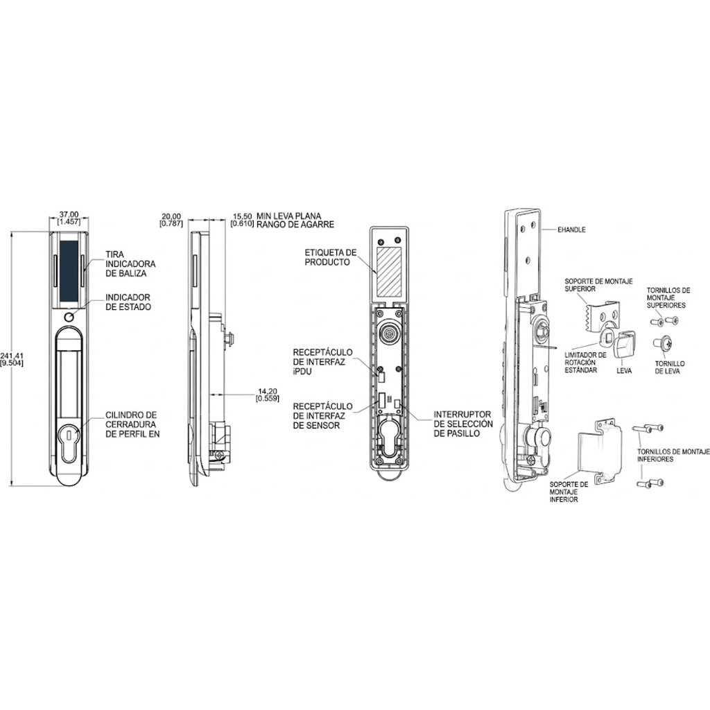 Chapa de Control de Acceso EHandle RFID y Teclado / nVent Schroff / Para Gabinetes de Servidores y Red / Autenticación Simple o Dual / Compatible RackPower / Conexión RJ45