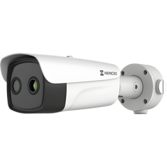 (HIKMICRO) Bala IP Bi-espectral / Térmica (384 X 288 / 9.7 mm) + Óptica (4 MP / 6.4 mm) / IA GUANLAN / Rango: -20°C a 650°C / 2°C Margen / Detección de Fuego y Humo / Alarma Visual y Audible / Dual Light / PoE / IP67 / Ant
