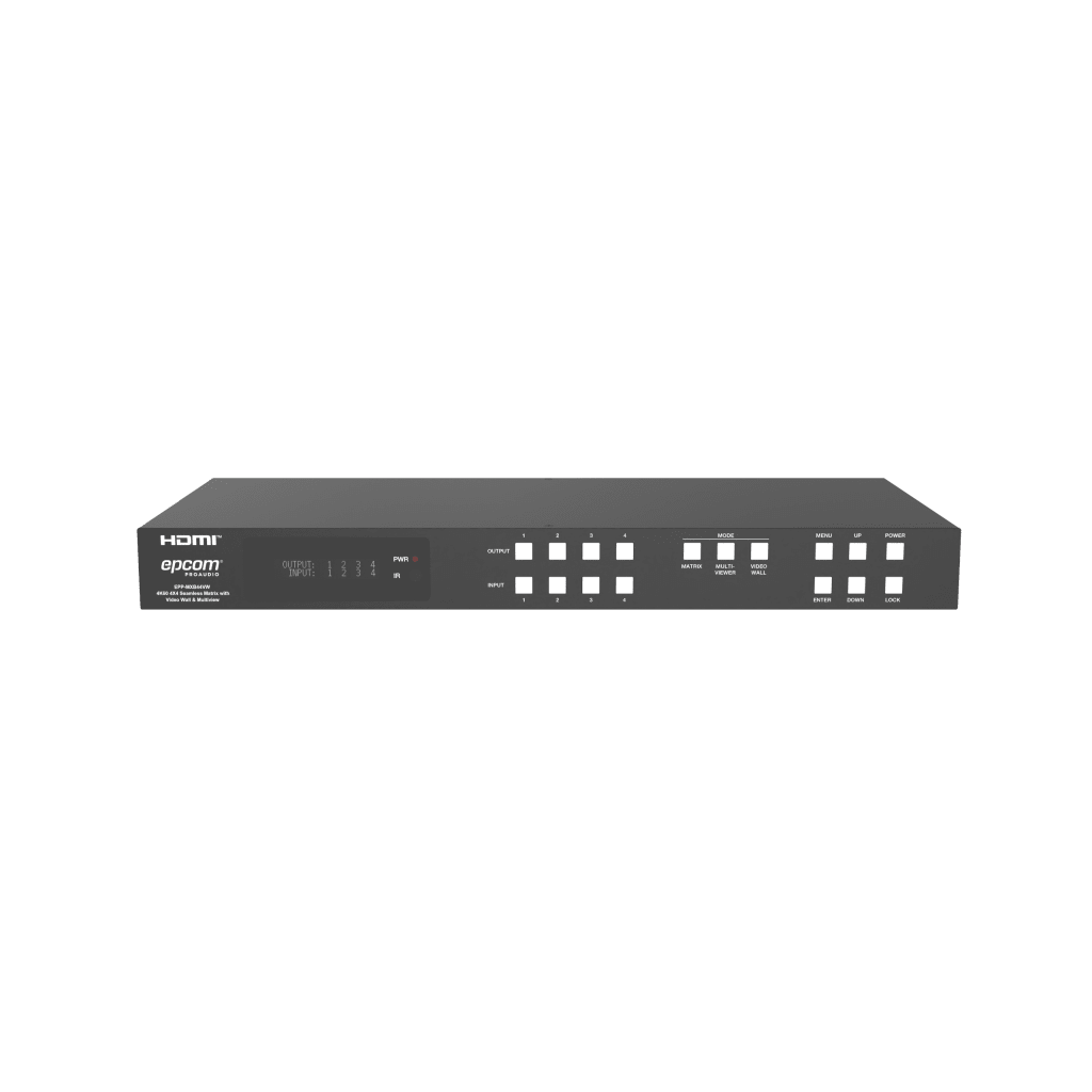 Switch de Video Matrix 4x4 HDMI 2.0 | 18Gbps Ancho de Banda | 4K2K@60Hz Resolución | 4 Entradas 4 Salidas HDMI | Audio LPCM y Dolby Digital | Control TCP-IP y RS-232 | Conectores Phoenix para Audio | Metal Enclosure