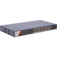 Switch Gigabit PoE+ / Administrable / 24 Puertos 1000 Mbps PoE+ / 2 Puertos SFP / Configuración Remota desde Hik-PartnerPro / PoE Extendido 250 Metros / 370 Watts