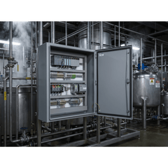 Gabinete Industrial ProTek de Puerta Sólida, Con Aire Acondicionado de 4000 BTU, Protección NEMA Tipo 4/12; IP66; IK10, Abatible, Fabricado en Acero, 19 UR, Color Gris Claro