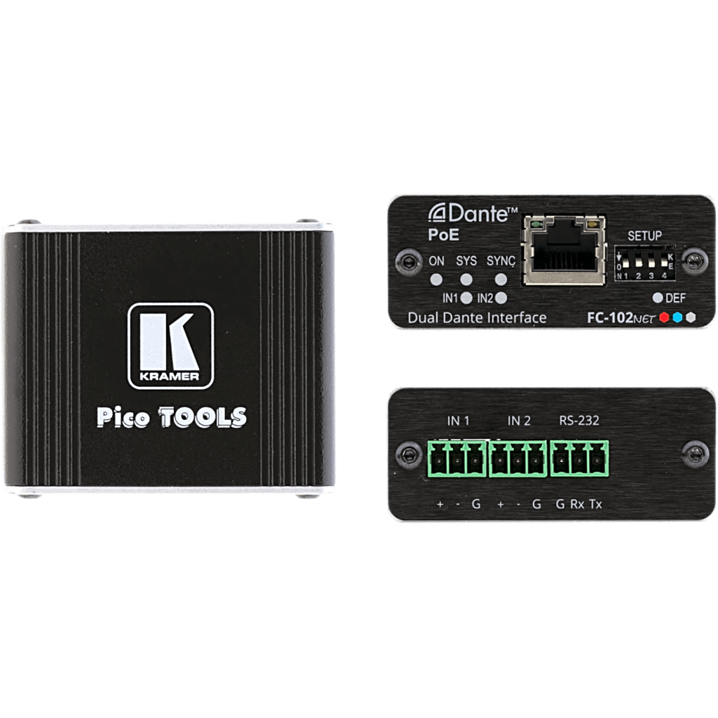 Codificador Dante 2 Canales | 2 Salidas Mono Balanceadas | PoE | Conversión ADC 32 bits | Frecuencia de Muestreo 96 kHz | AES67 | Control RS-232 | PicoTOOLS