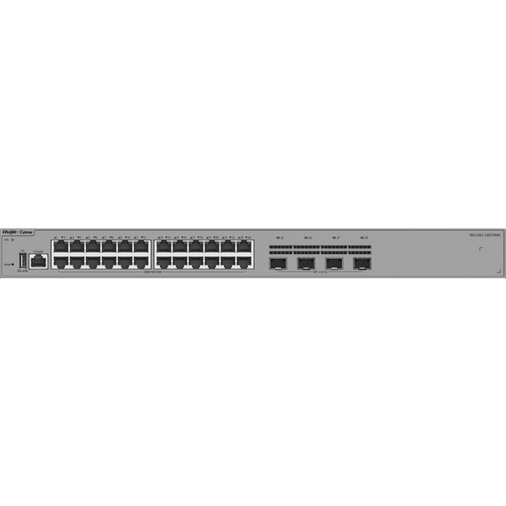 Switch Capa 3 Acceso / 24 Puertos Gigabit / 4 Puertos SFP 2.5GE / Sin PoE / Capacidad 68 Gbps / VSU / Capa 3 OSPF / Ventilador Sin Ventilador / 1 RU / Línea Cybrey