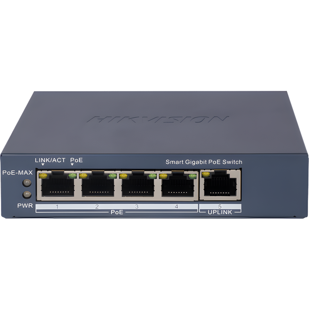 Switch Gigabit PoE+ / Administrable / 4 Puertos 1000 Mbps PoE+ / 1 Puerto 1000 Mbps Uplink / Configuración Nube Hik-PartnerPro / Modo Extendido hasta 300 Metros / 60 Watts