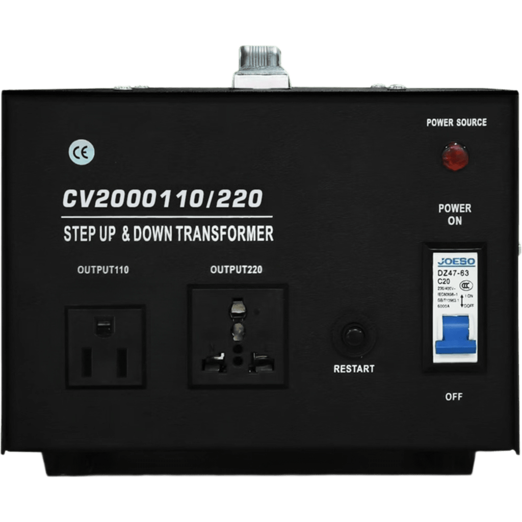 Transformador con doble función bidireccional : eleva o reduce el voltaje entre 110 Vca y 220 Vca