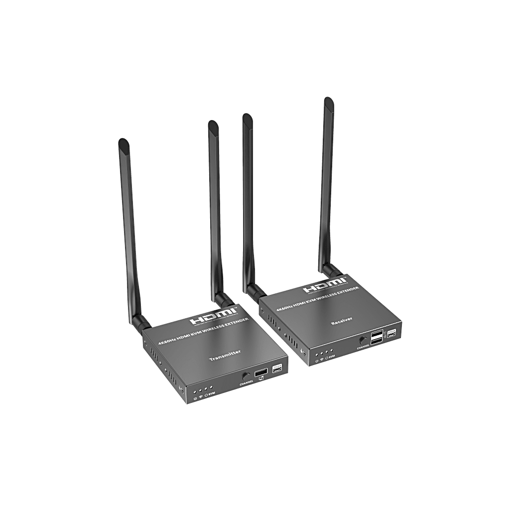 Extensor Inalámbrico HDMI| Con KVM | 4K@60Hz 4096x2160 | Tecnología ipcolor | Banda 5G 5.18-5.24 GHz | Distancia 50 m | Conexión de Hasta 1 a 4