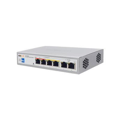 Switch PoE / Administración en la nube / Con 4 puertos 10/100 Mbsp PoE af/at / 2 Puertos Uplink 10/100 MBPS /  Presupuesto 60 W / PoE hasta 250 metros / Soporta protocolo ONVIF