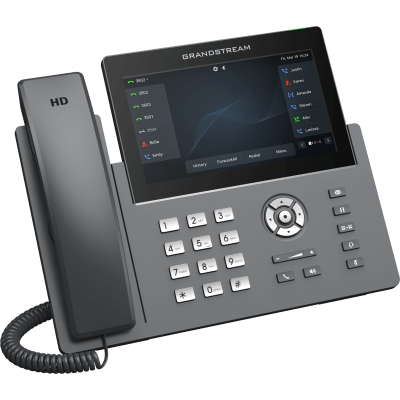 Teléfono IP Wi-Fi, Grado Operador, 12 líneas SIP con 6 cuentas, pantalla táctil  7", puertos Gigabit, Bluetooth, PoE, codec Opus, IPV4/IPV6 con gestión en la nube GDMS