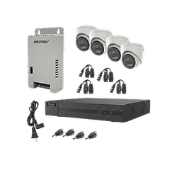 Kit HiLook Audio Bidireccional TurboHD 1080p / DVR Metalico 4 Canales / 4 Cámaras Eyeball (Exterior) con Bocina y Microfóno Integrado / 1 Fuente de Poder / Accesorios