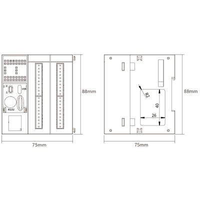 Módulo CPU PLC L02S / 24 E/S (12DI+12DO) / 8 Analógicas (4AD+4DA) / Ethernet Integrado / RS485*2 + RS232 + CAN / Capacidad 32k Pasos / Hasta 512 Puntos E/S / Terminales Push-Type