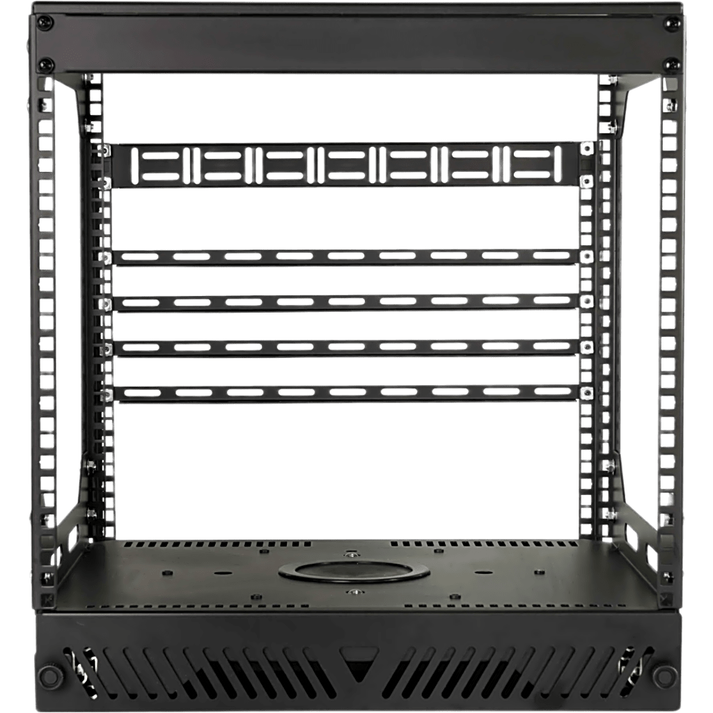 Rack Abierto Deslizante y Giratorio / 12U / Rotación 360° / Carga 68 kg (150 lbs) / Norma EIA/ECA-310-E / Gestión de Cables