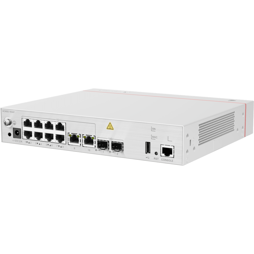 Controladora de Puntos de Acceso / 10 puertos 10/100/1000 Mbps / 2 puertos 10GE SFP+ / Hotspot 2.0 / Roaming Capa 2 y 3 / Rendimiento 12 Gbps / Soporta 1,024 Puntos de acceso Huawei eKit