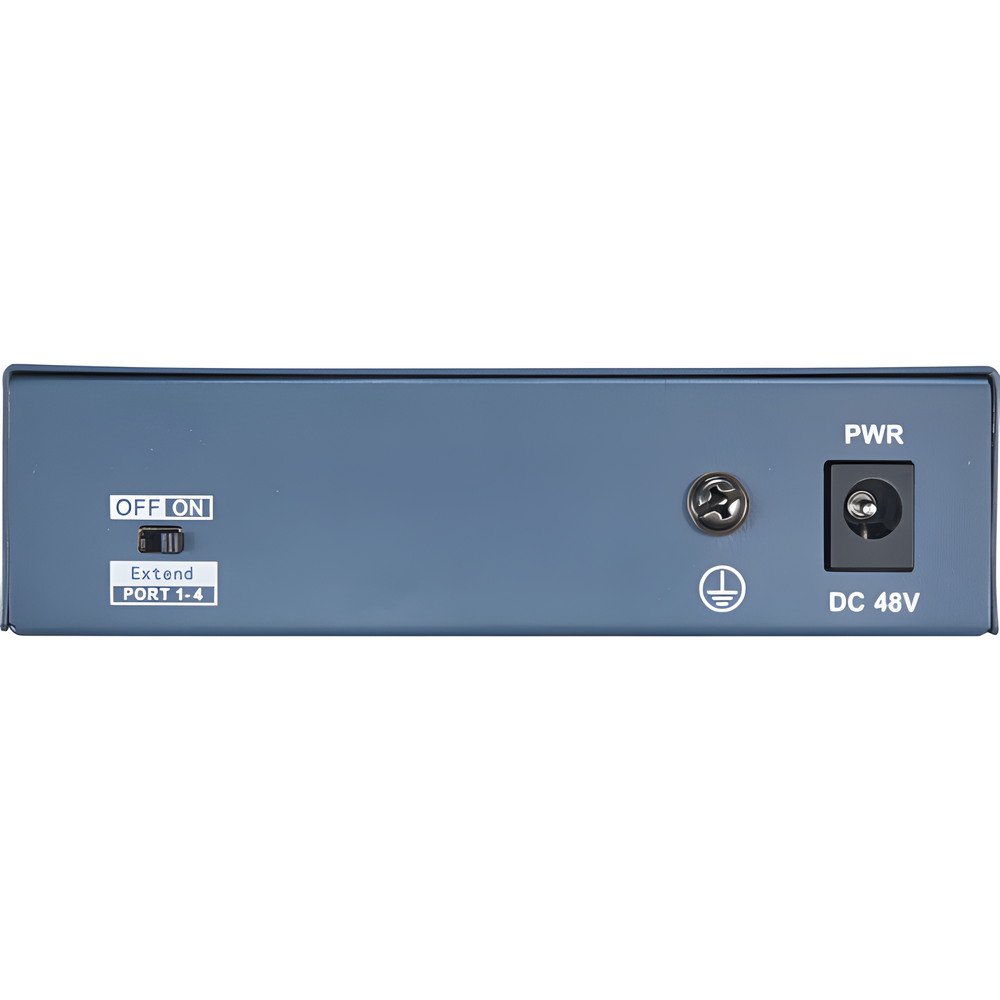 Switch PoE / No Administrable / 4 Puertos 10/100 Mbps PoE (30 W) / 1 Puerto Uplink 10/100 Mbps / Puerto VIP / Modo Extendido hasta 300 Metros / 60 Watts