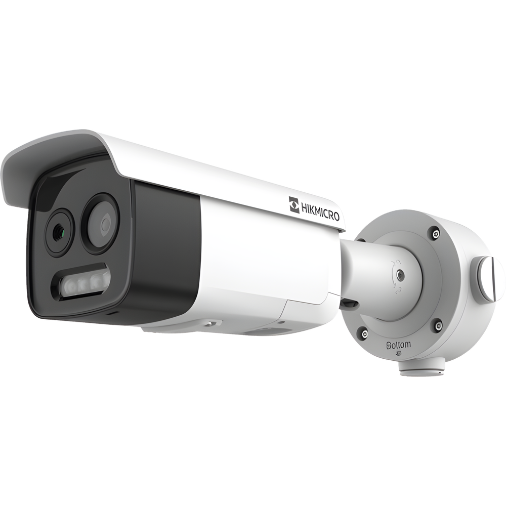 (HIKMICRO) Cámara Bala IP Bi-Espectral  / Térmica (256 X 192 / 3.6 mm) + Óptica (5 MP / 4.3 mm) / GUANLAN AI / Detección Térmica de Incendios y Humos / Medición de Temperatura -20°