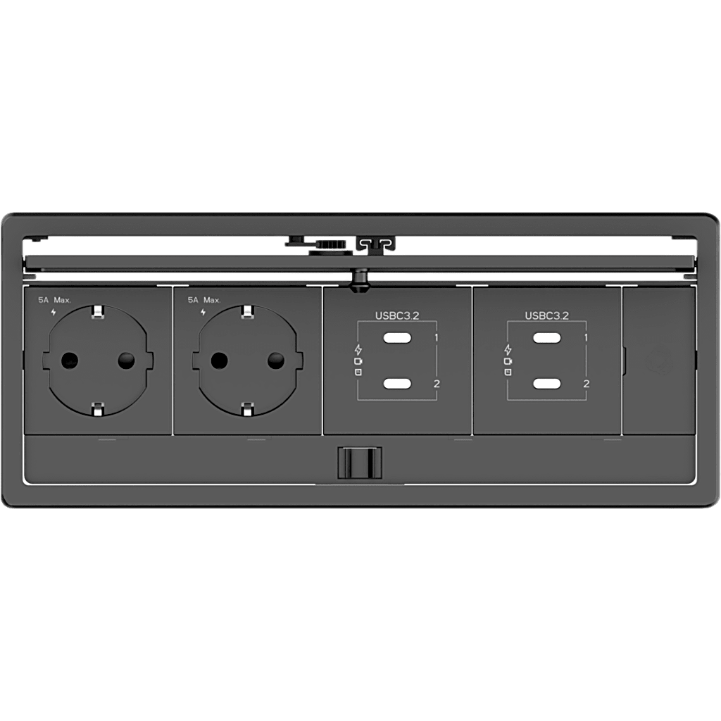 Table In-Surface Connectivity Box | 4 Módulos | Diseño Minimalista | Instalación desde Arriba | Negro-RAL 9011 | 242 x 99.5 x 113 mm (9.52 x 3.91 x 4.45 in)