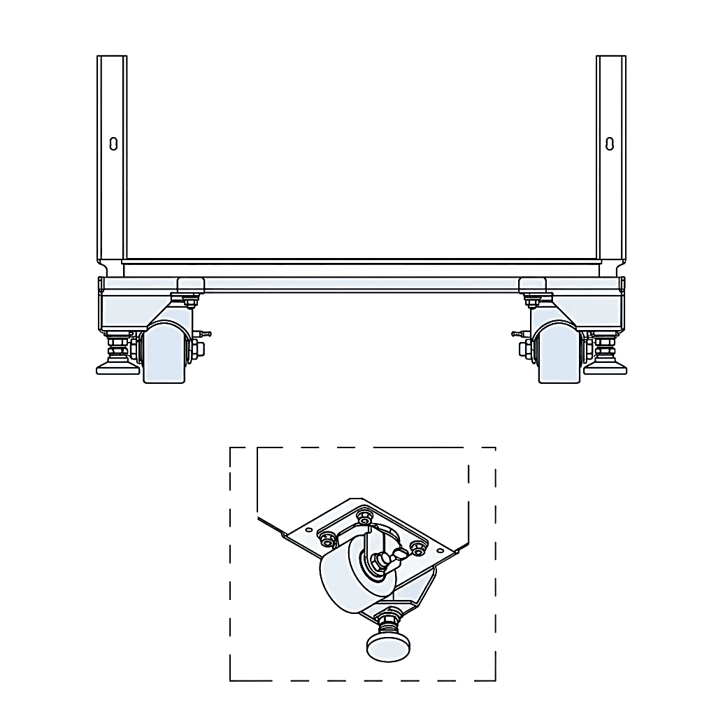 Kit de 4 Ruedas y Niveladores Para Gabinete Proline S1 Trabajo Ligero 900 lb / Material Compuesto Negro / Movilidad Interior