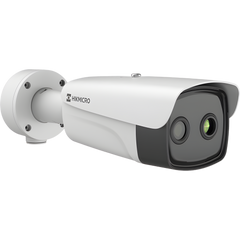 (HIKMICRO) Bala IP Bi-Espectral / Térmica (388 X 288 / 35 mm) + Óptica (4 MP / 12.4 mm) / IA GUANLAN / Rango: -20°C a 150°C / 8°C Tolerancia / Detección de Fuego y Humo / Alarma Visual y Audible / Dual Light / PoE / Antico