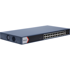 Switch Gigabit PoE+ / Administrable / 24 Puertos 1000 Mbps PoE+ / 2 Puertos 1000 Mbps Uplink  / 2 Puertos SFP Uplink / Configuración Nube Hik-Partner Pro / Modo Extendido hasta 300 Metros / 230 W