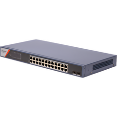 Switch Gigabit PoE+ / Administrable / 24 Puertos 1000 Mbps PoE+ / 2 Puertos SFP / Configuración Remota desde Hik-PartnerPro / PoE Extendido 250 Metros / 370 Watts