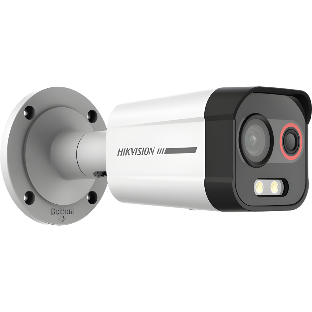 Cámara Bala IP Térmica y Óptica Biespectral / Análisis de Video (VCA) para Protección Perimetral / Clasifica Vehículo/Humano / Térmica 96 x 72 / Óptica 4 MP ColorVu / IP67 / Audio y Alarma Visual