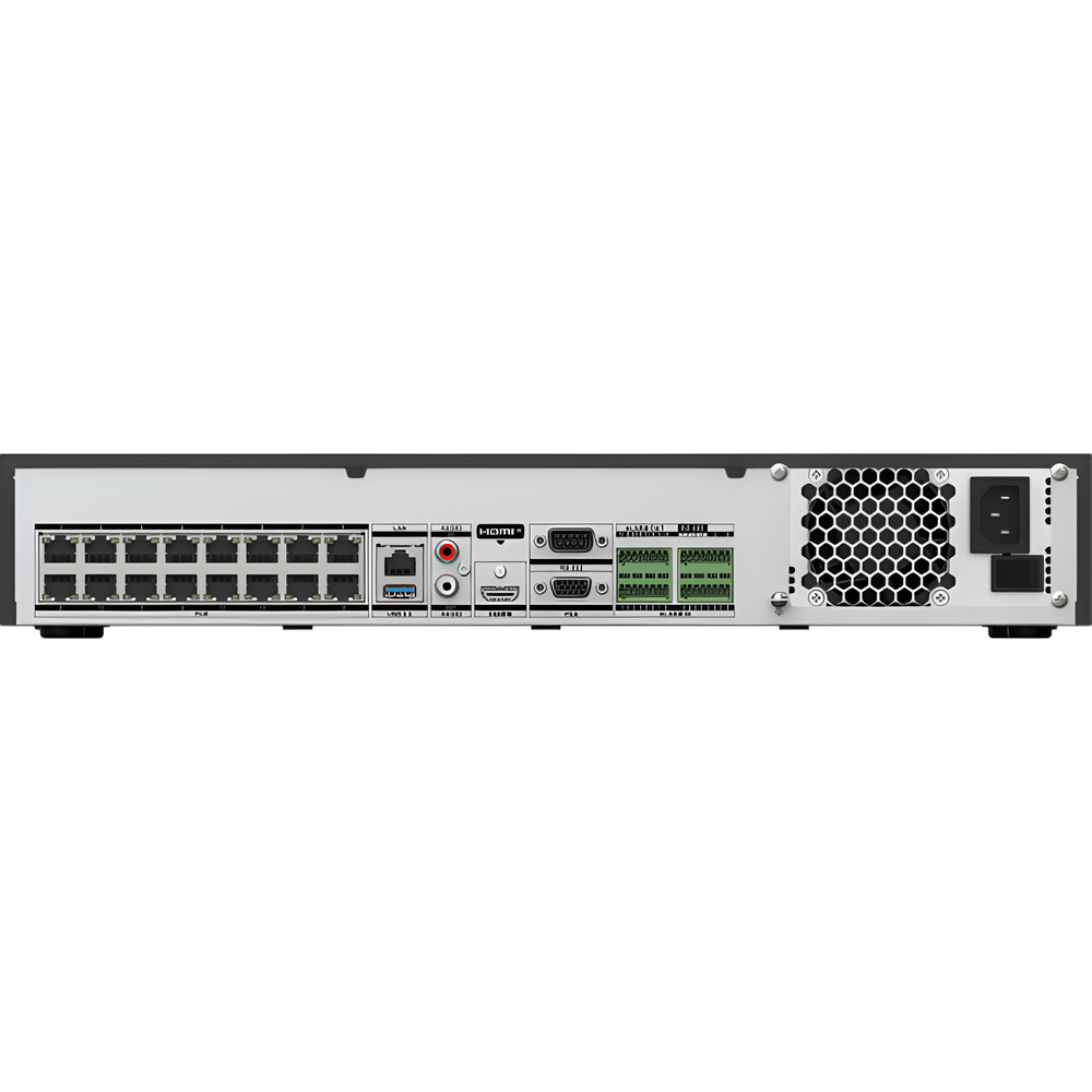 [Acusearch] NVR 12 Megapixel (4K) / 16 canales IP / 16 Puertos PoE+ / AcuSense (Evita Falsas Alarmas) / Reconocimiento Facial / 4 Bahías de Disco Duro / Switch PoE 300 mts  / HDMI en 4K / Alarmas I/O