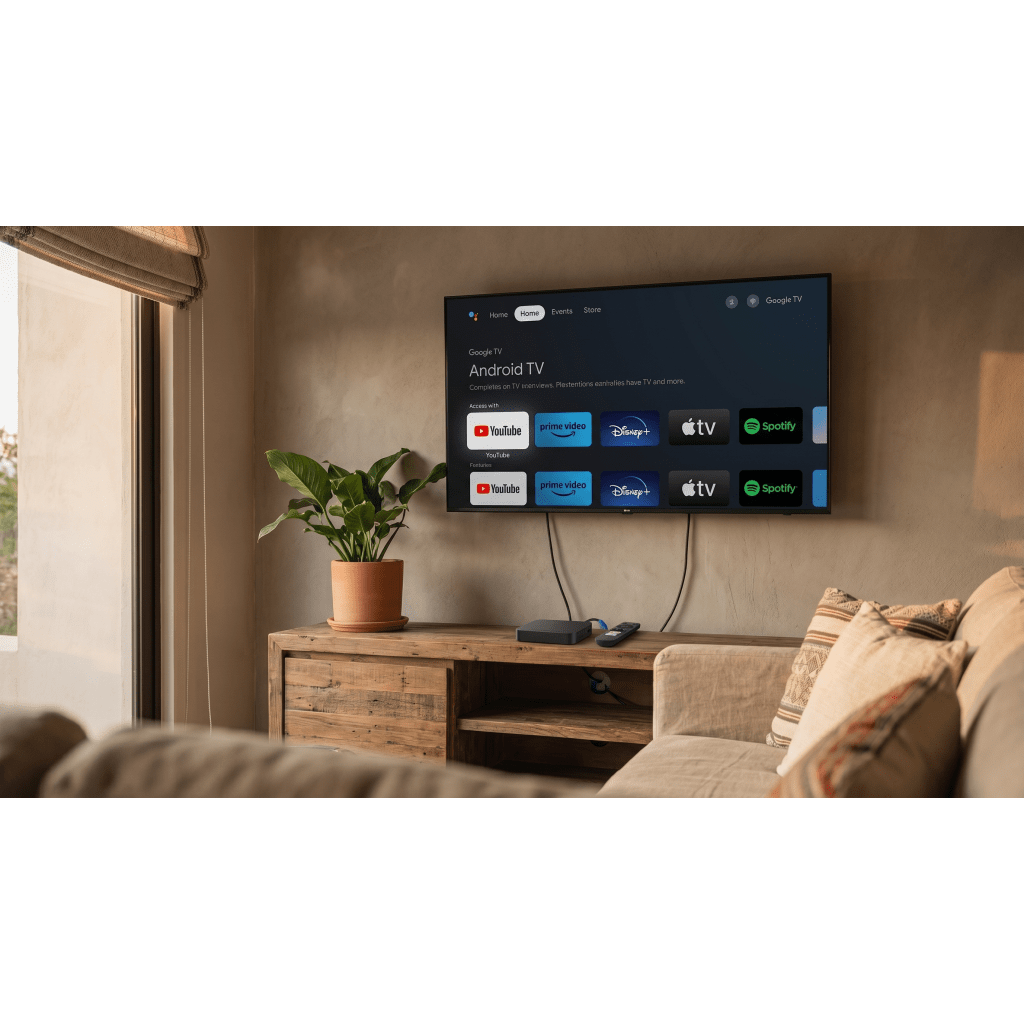 STB 4K Android con Google TV / Alto Rendimiento / Conexión Wi-Fi y por Cable / Control Remoto Bluetooth / Salida HDMI / APP Hik Connect Pre-instalada / Software de Gestion para ISPs/ Para modo desarrollador leer la nota en la descripcion